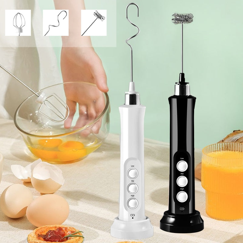 Milk Frother Handheld Foam Maker Usb-Rechargeable Drink-Mixer with 2  Stainless W 726084660212